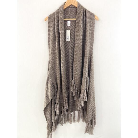 NEW Francesca's Boho Taupe Ribbed Knit Fringe Cardigan Sweater Vest One Size - Picture 6 of 6